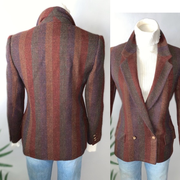 v i n t a g e :: Unique 70s Striped Wool Tweed Blazer ILGWU Union - Picture 4 of 14